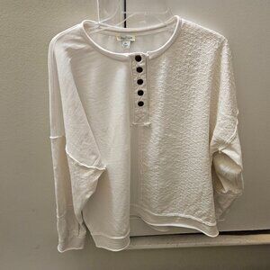 Sundance White XXL Shirt Top Lightweight Terry Sweatshirt Mixed Lace Cotton